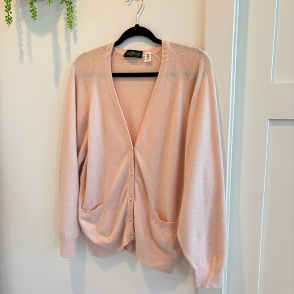 Boundary Water Vintage Made in Italy Angora Lambswool Blend Baby Pink Cardigan M - Picture 2 of 9